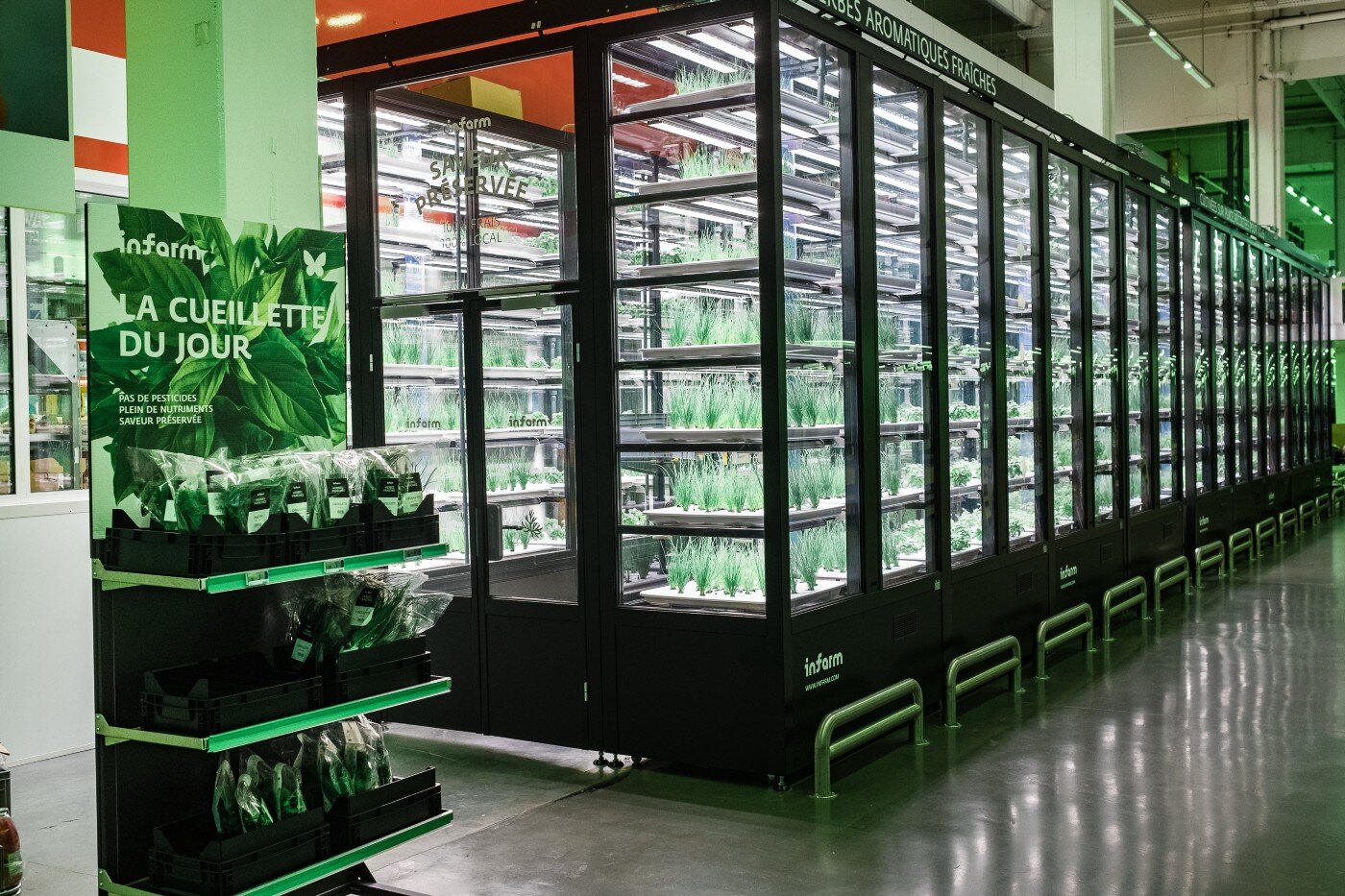 An Infarm installation at French retailer, Metro. Photo courtesy of Infarm