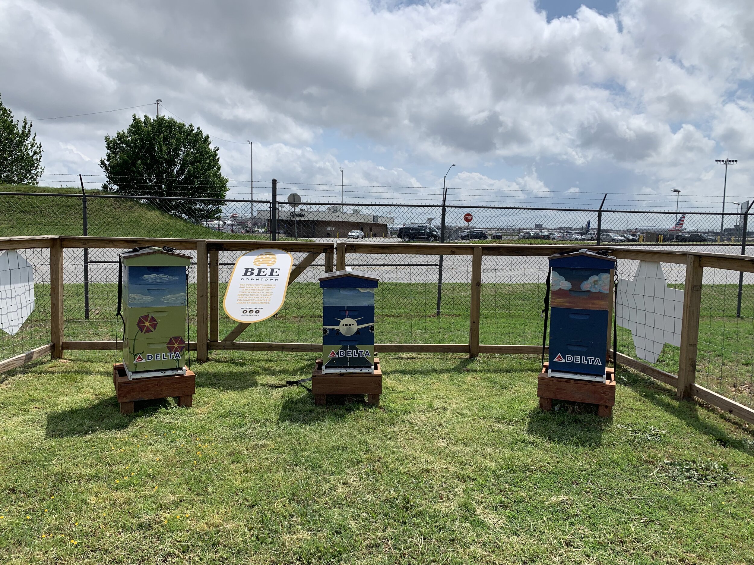 Image of Bee Downtown’s beehives at the Delta corporate farm; image sourced from the AgLanta Conference 2019