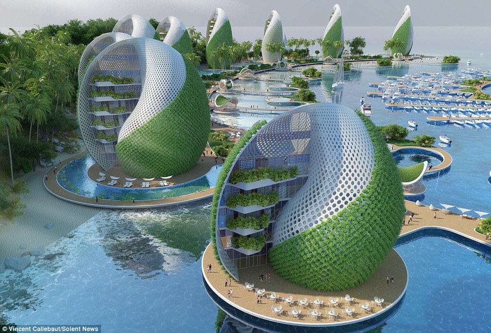 Waste not, want not! Impressively, the hotel buildings will also rise and fall as they rotate around a central coil and some of the rooms, if unused, will even disappear underground