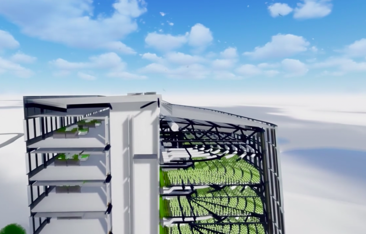 16-stories tall, this building will have offices integrated with farms. (Image Credit: Plantagon)