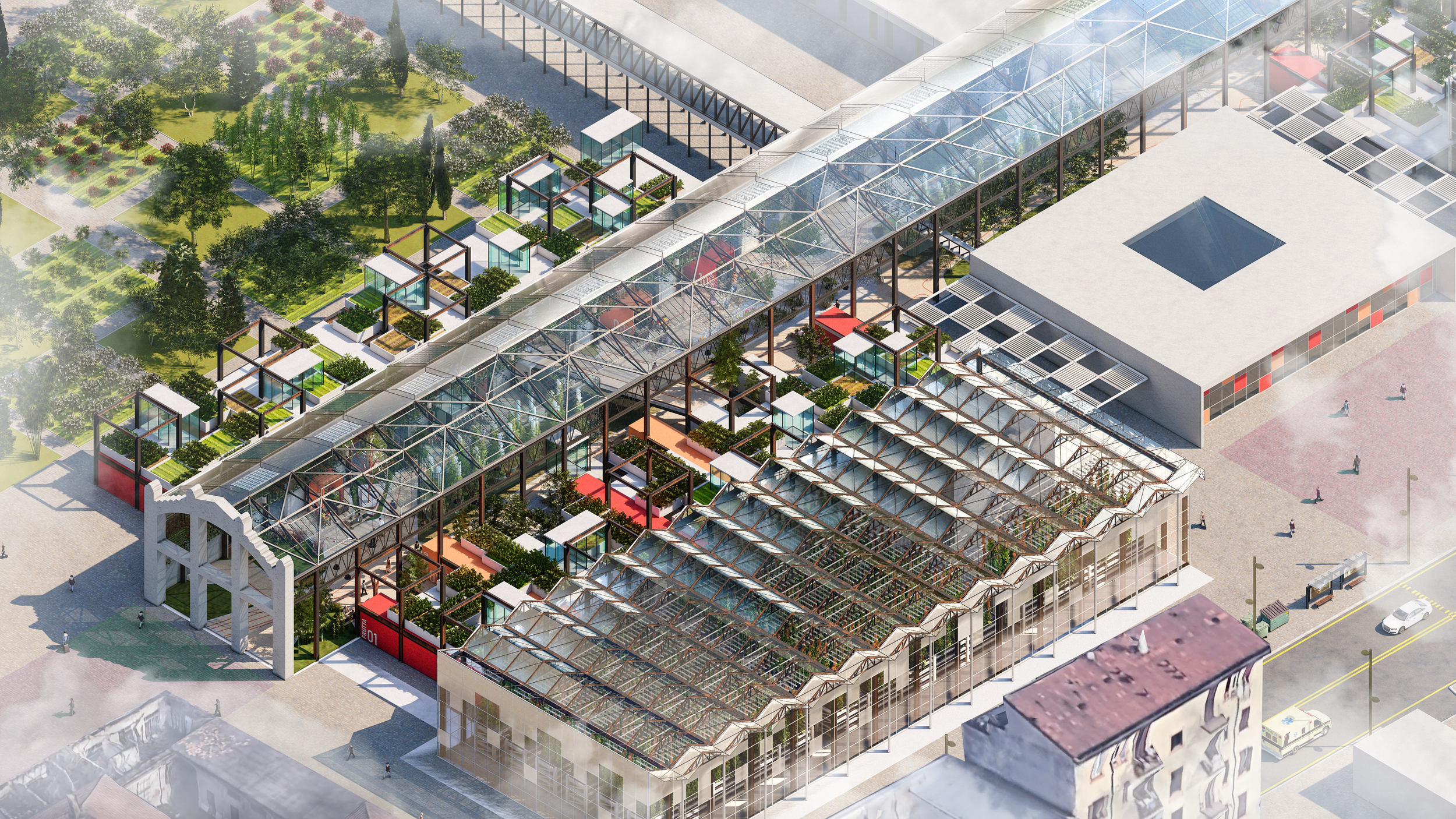A rendering of the bird’s eye view of the project design