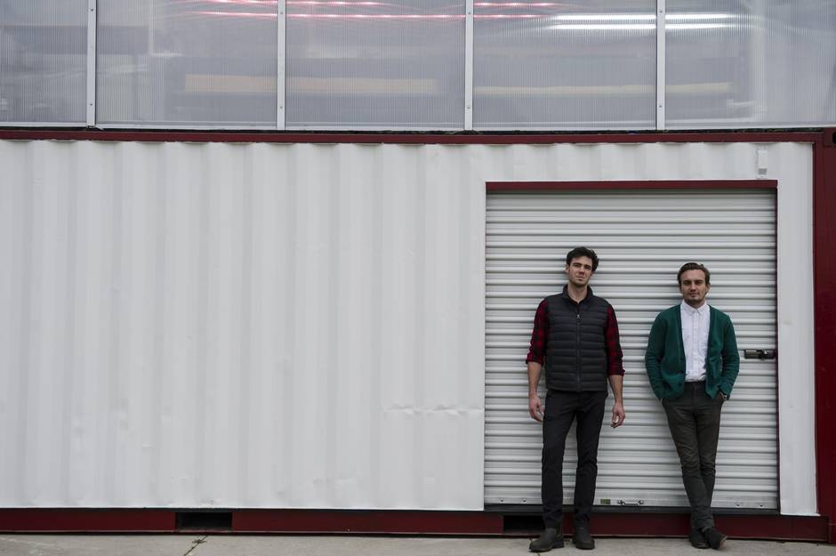 Brandon Hebor, left, and Steven Bourne. This modified shipping container is Ripple’s second pilot project in the city, following its inaugural farm at Evergreen Brickworks.