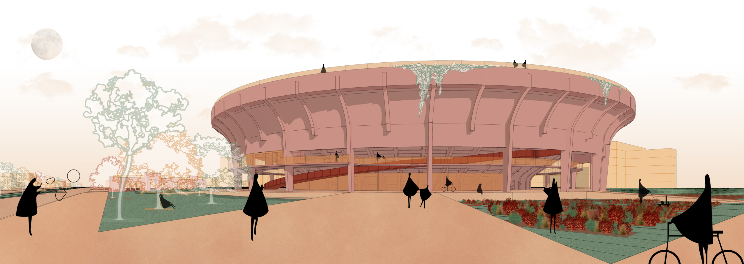 Rendering of the PLASSA and its food cultivation plans; image sourced from Terrazas Productivas