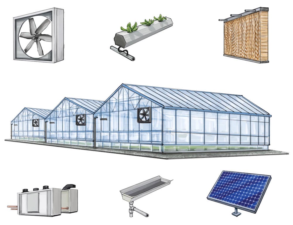 In a hydroponic set-up, plants get the nutrients they need through irrigation water. The process eliminates soil and increases yield. For this process to be successful, ventilation and temperature modulation are key. Solar panels provide renewable e…