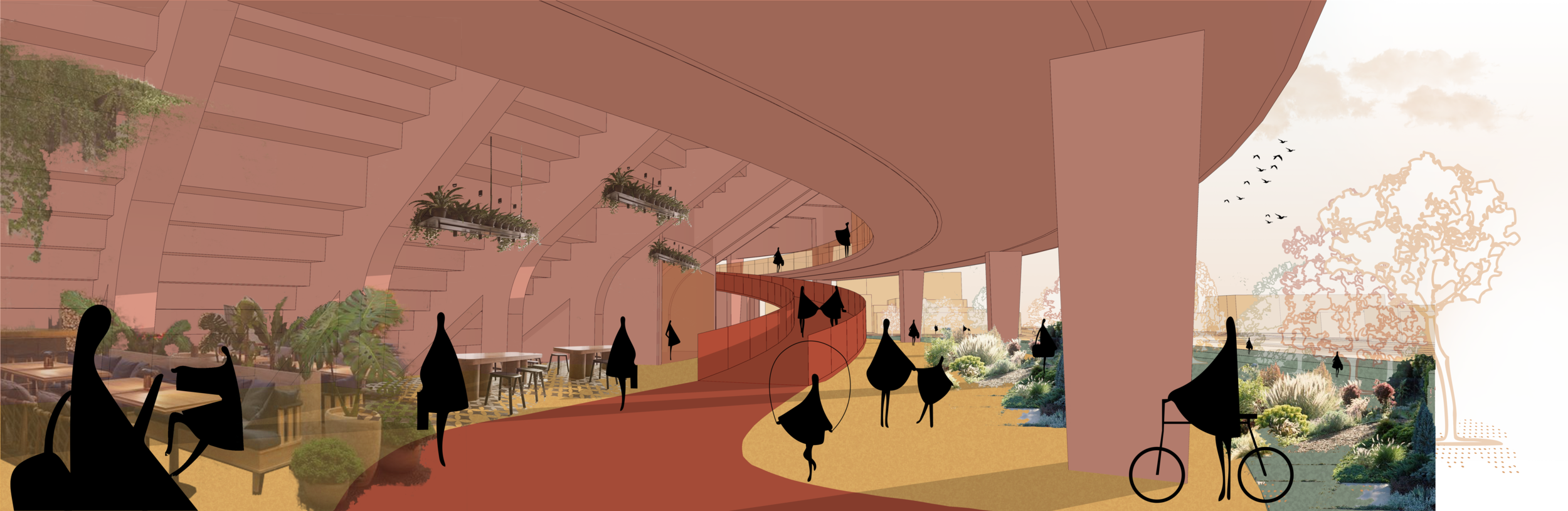 Rendering of the PLASSA and its food cultivation plans; image sourced from Terrazas Productivas