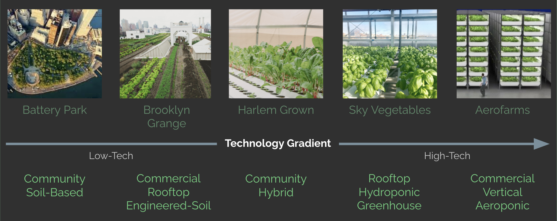 The Spectrum of Urban Agriculture. Image sourced from Henry’s keynote address.