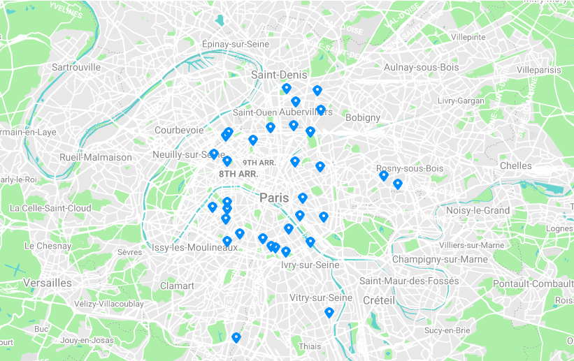 Locations of the 32 Parisculteurs sites introduced in 2019.