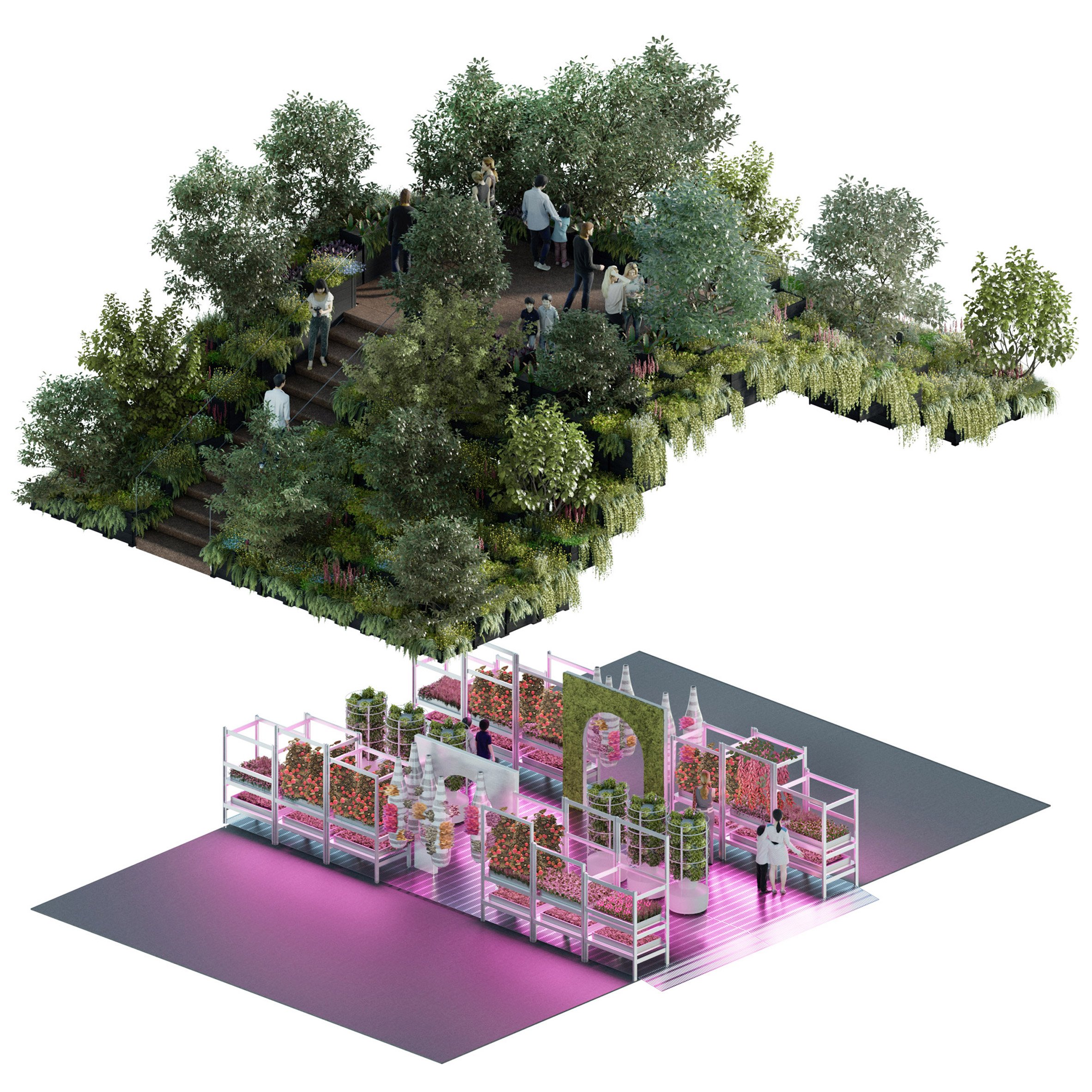 Renders of the two planned levels at the Tom Dixon and IKEA RHS Chelsea Flower Show installation in May 2019