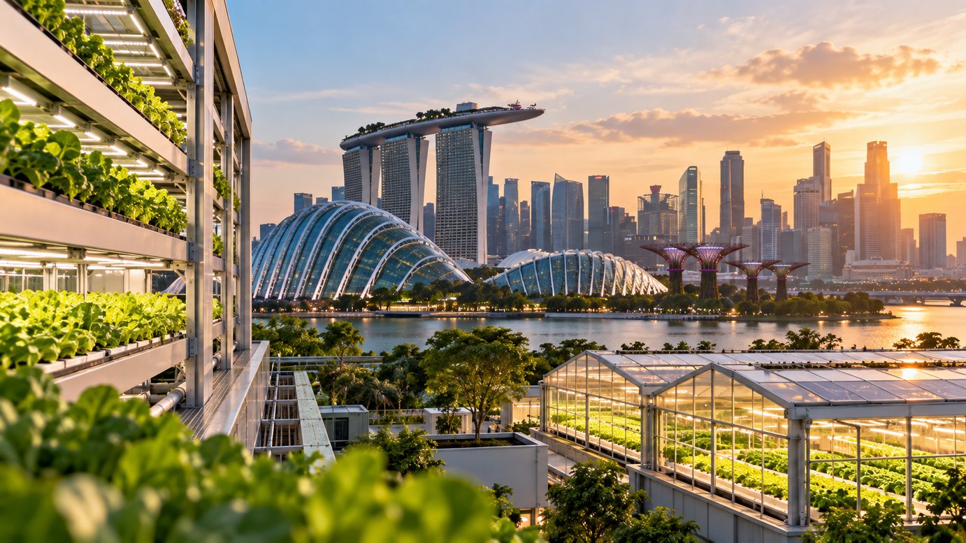 Singapore Rooftop Farms at Golden Hour